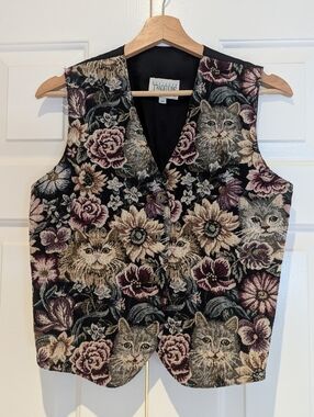 Vintage Northern Traditions Womens The Purrfect Floral Cat Tapestry Vest S